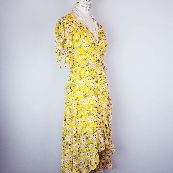 Pretty Summer Yellow High Low True Wrap Dress by Miami + Francesca's NEW w/Tags - Picture 5 of 13